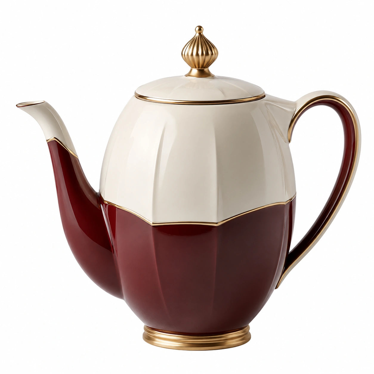Elegante Porzellanteekanne mit Goldakzenten, Rot und Weiß, 1500 ml