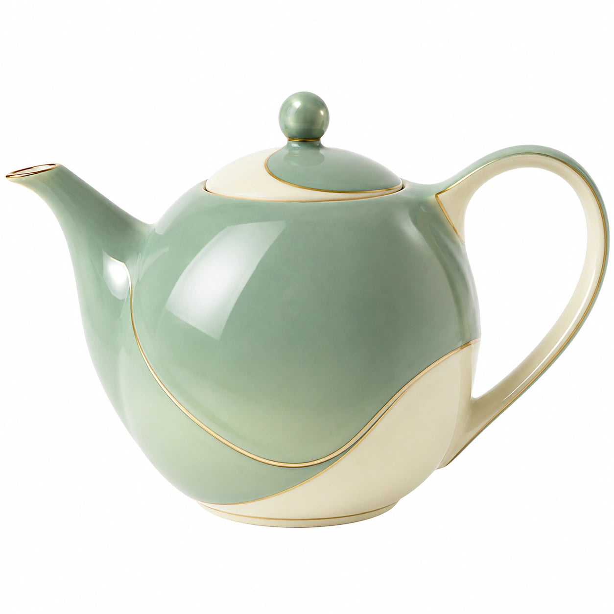 Elegante Keramik-Teekanne 1000 ml in Grün/Beige