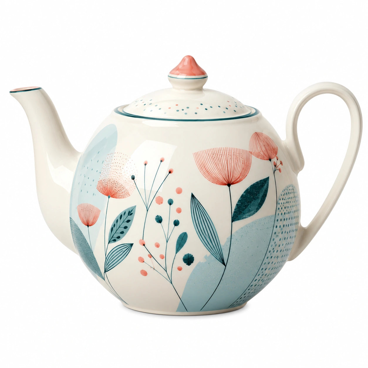 Teekanne mit Blumenmuster, Weiß/Blau/Rosa, 800 ml