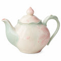 Klassische Keramik Teekanne in Pastellgrün und Rosa mit Blumenmotiv