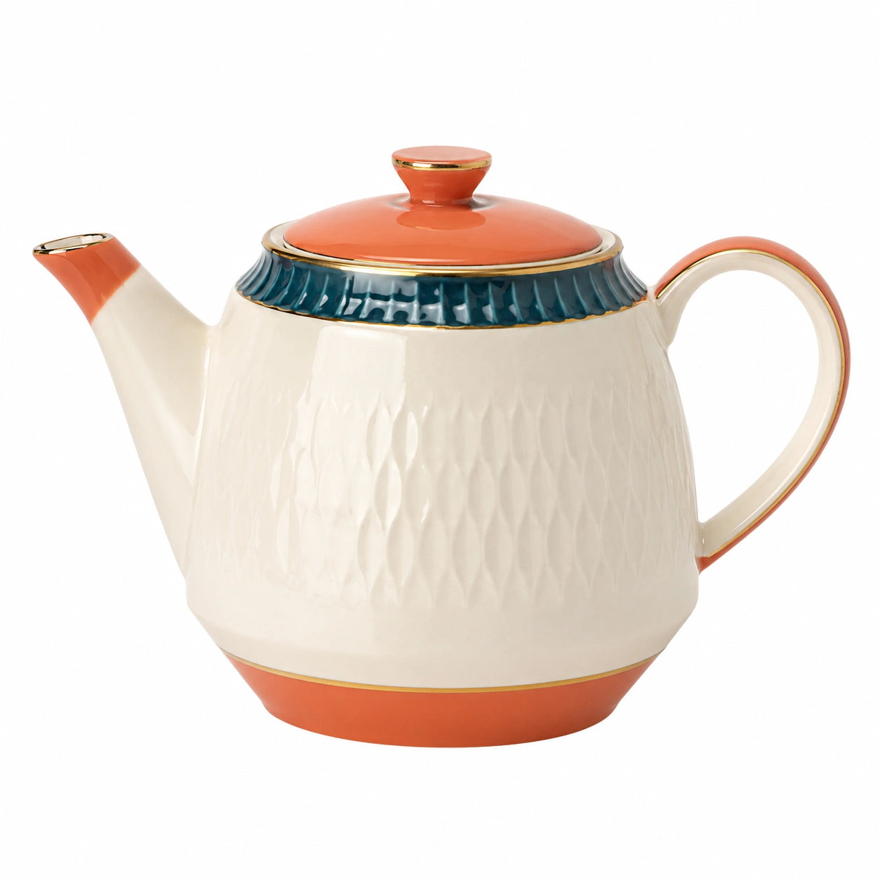 Keramik Teekanne mit Geprägtem Design 1,4L Orange und Blau
