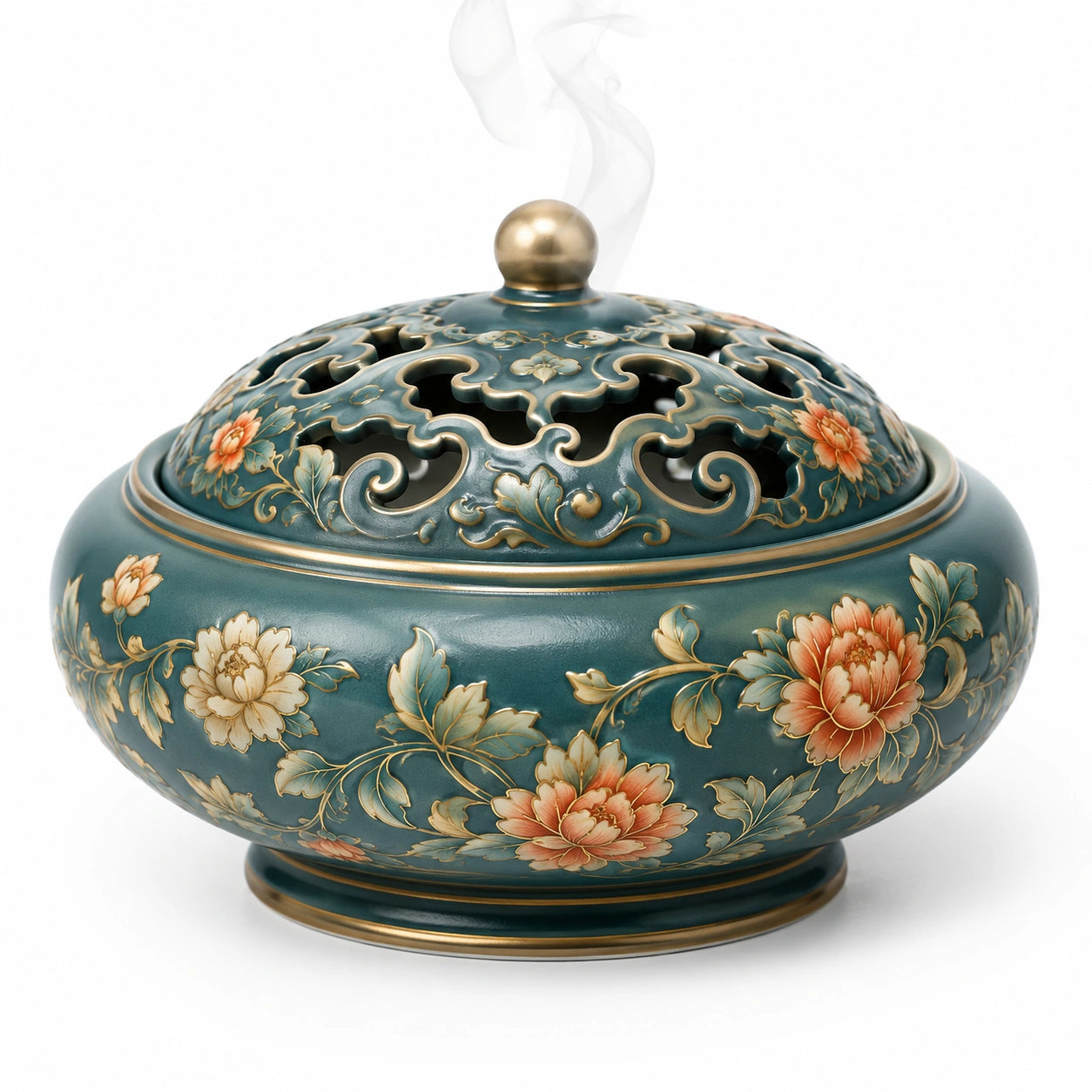 Chinesischer Räucherofen mit Blumenmuster in Türkis