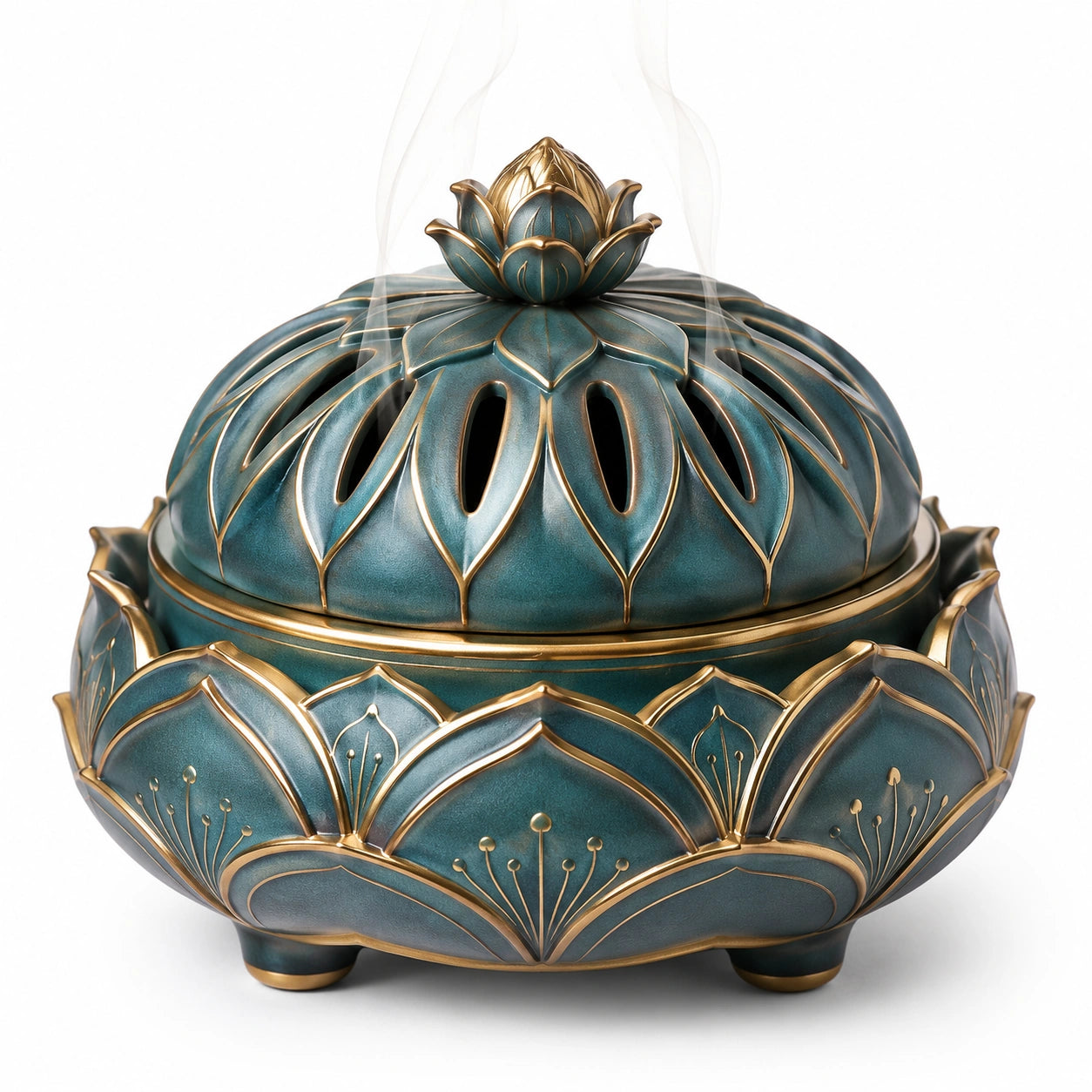 Lotus Design Räuchergefäß Blau und Gold