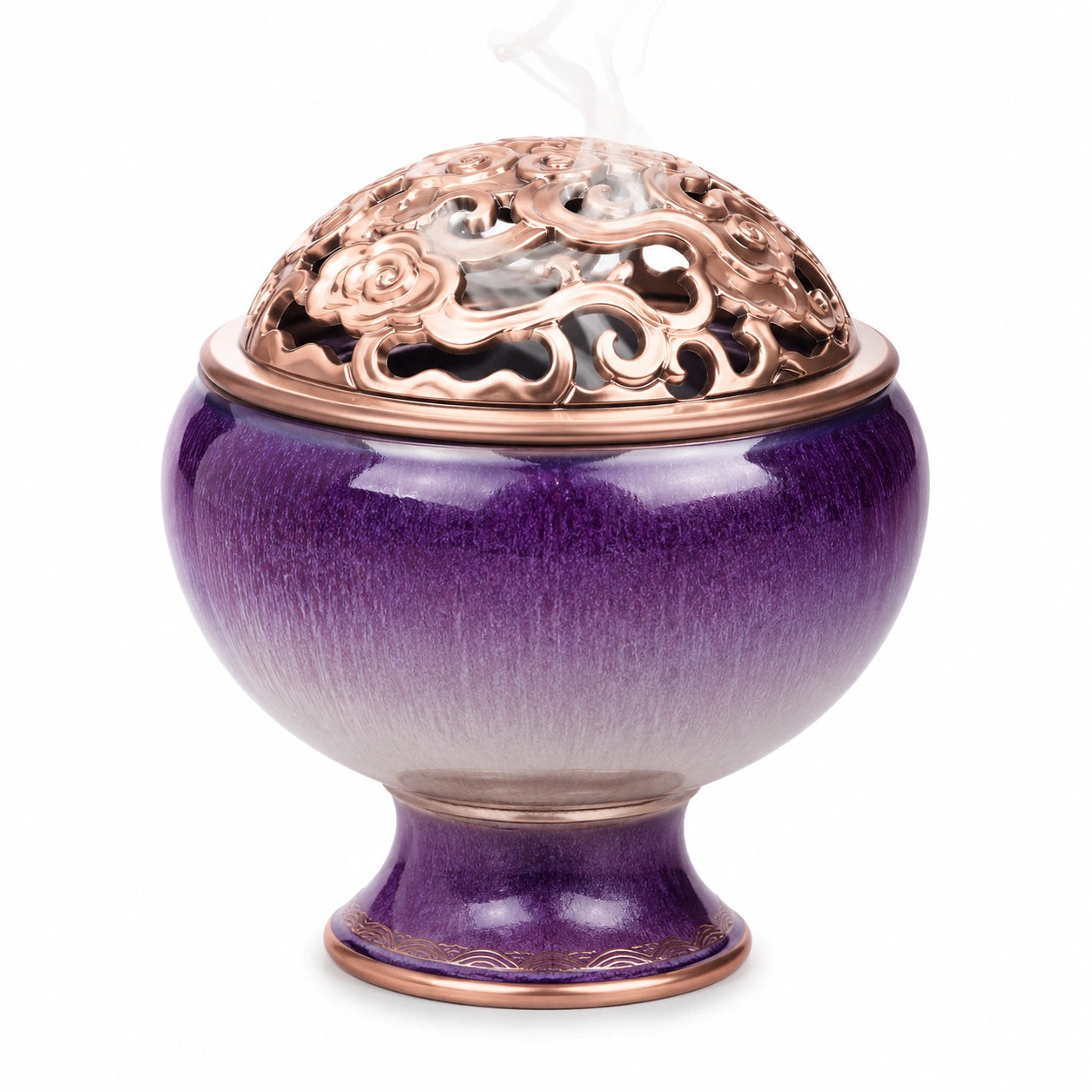 Keramik Räuchergefäß mit Roségold Deckel, Lila