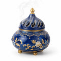 Blau-Goldenes Keramik-Räuchergefäß mit Blumenmuster