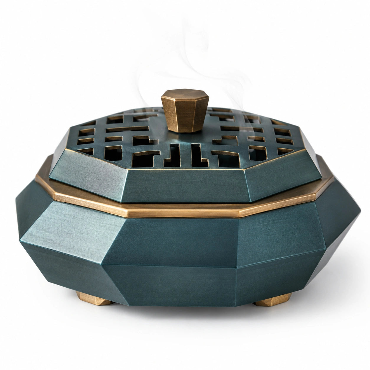 Traditionelles blau-bronzenes Räuchergefäß mit geometrischem Design