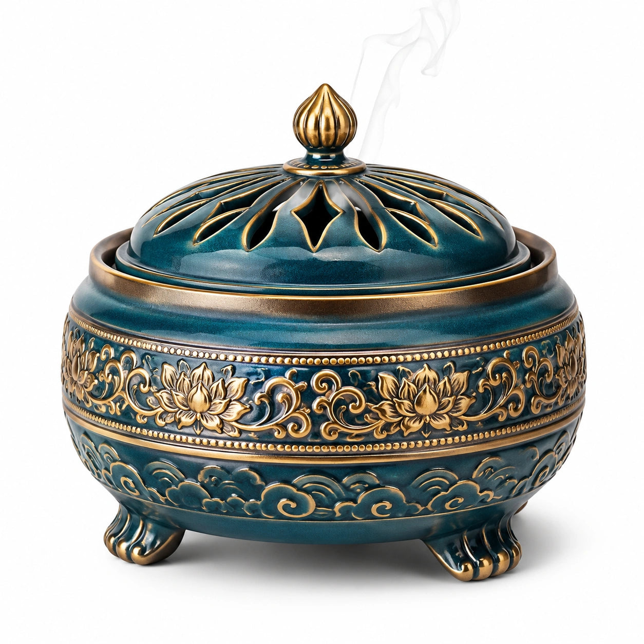 Keramik-Räuchergefäß im Blau-Goldenen Lotusdesign