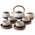 Handgefertigtes Keramik Teeservice Set 11-teilig in Blau und Naturtönen