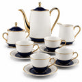 11-teiliges Kaffeeservice-Set in Weiß/Gold Blau mit Goldrand