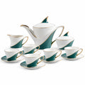 Elegantes 13-teiliges Teeservice in Grün mit Goldakzenten