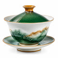 Gaiwan Teeschale mit Deckel und Untertasse in Grün und Braun