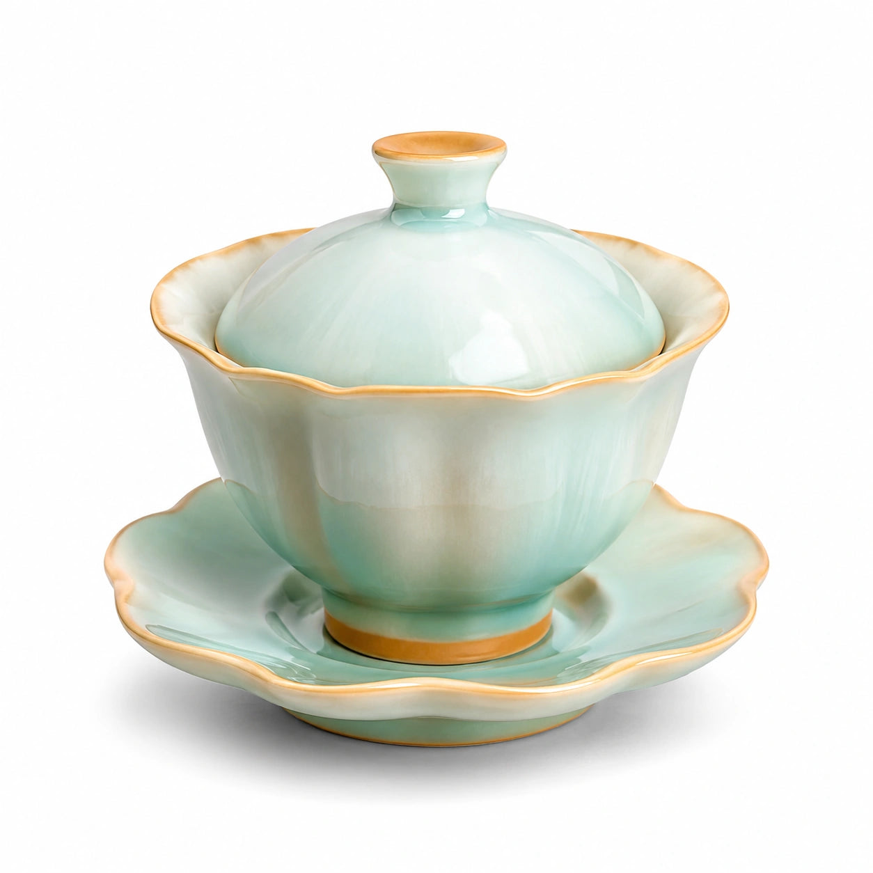 Teetasse Set mit Untertasse und Deckel, Handgemacht, Mintgrün