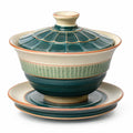 Grün-Weiße Keramik-Gaiwan mit Untersetzer