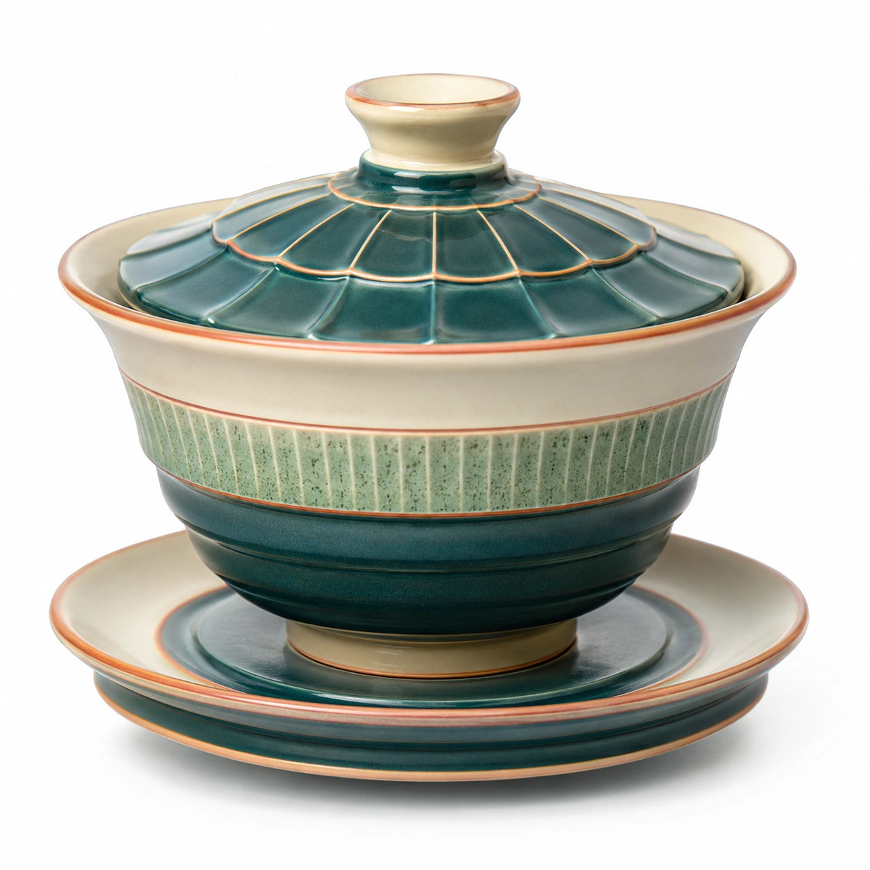 Grün-Weiße Keramik-Gaiwan mit Untersetzer