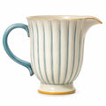 Elegante gestreifte Keramikkanne mit Griff, Creme/Blau, 1200ml