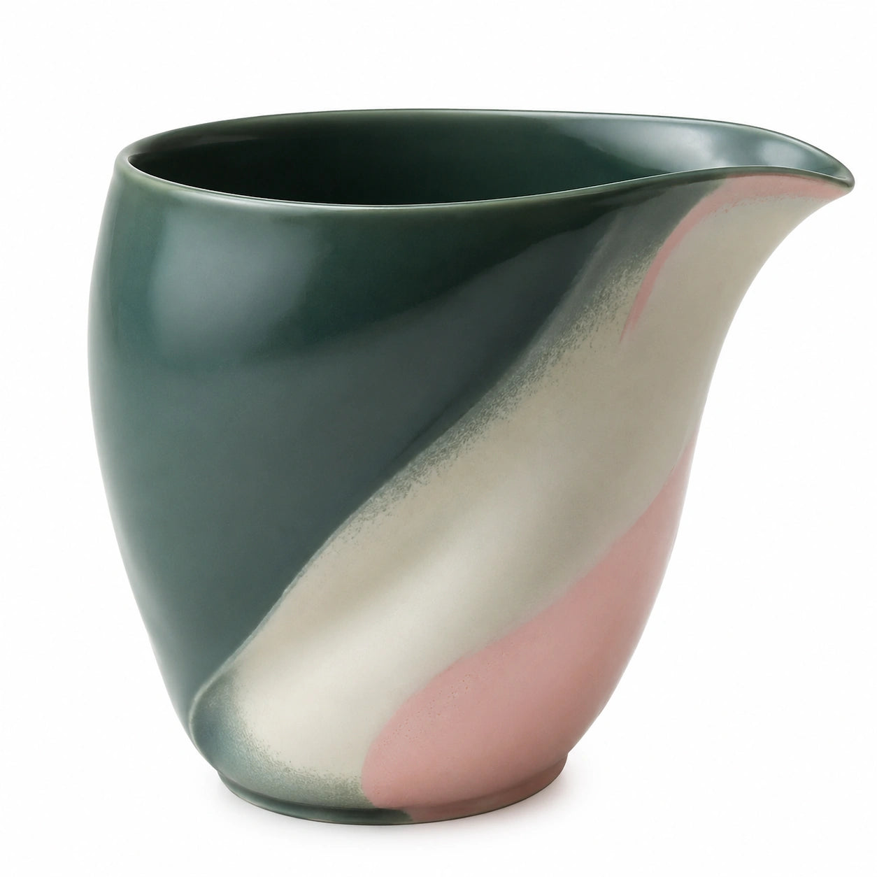 Keramikkrug mit unregelmäßiger Form in Grün/Rosa/Beige