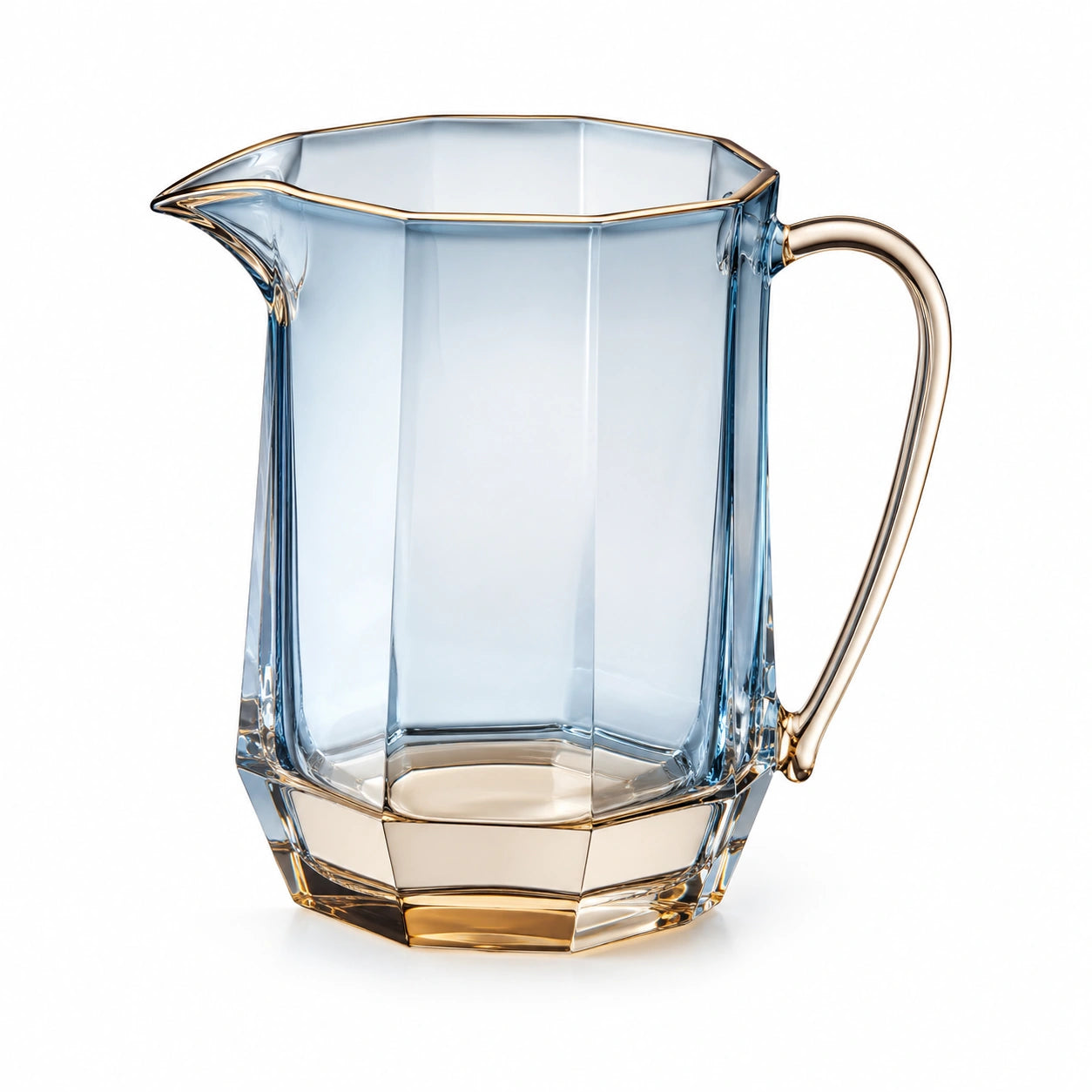 Handgefertigter Kristallkrug mit Goldrand 1500 ml Blau