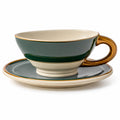 Elegante Grüne und Beigefarbene Keramiktasse mit Untertasse - 250ml
