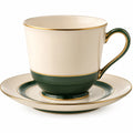 Porzellantasse mit Untertasse Elfenbein Grün Goldverzierung 250ml