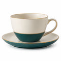 Elegante Keramiktasse mit Untertasse 300ml Beige/Grün