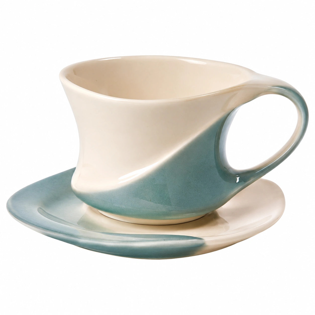 Kaffeetasse mit Untertasse 250ml Beige/Grün