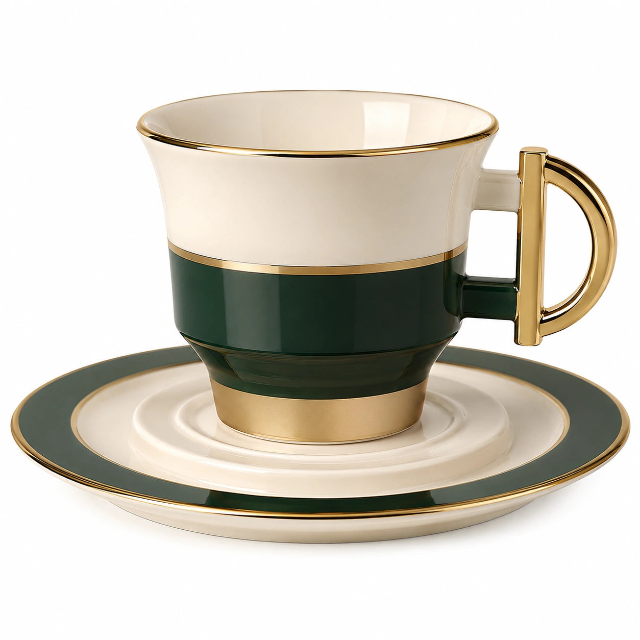 Porzellan Kaffeetasse mit Untertasse Grün/Gold