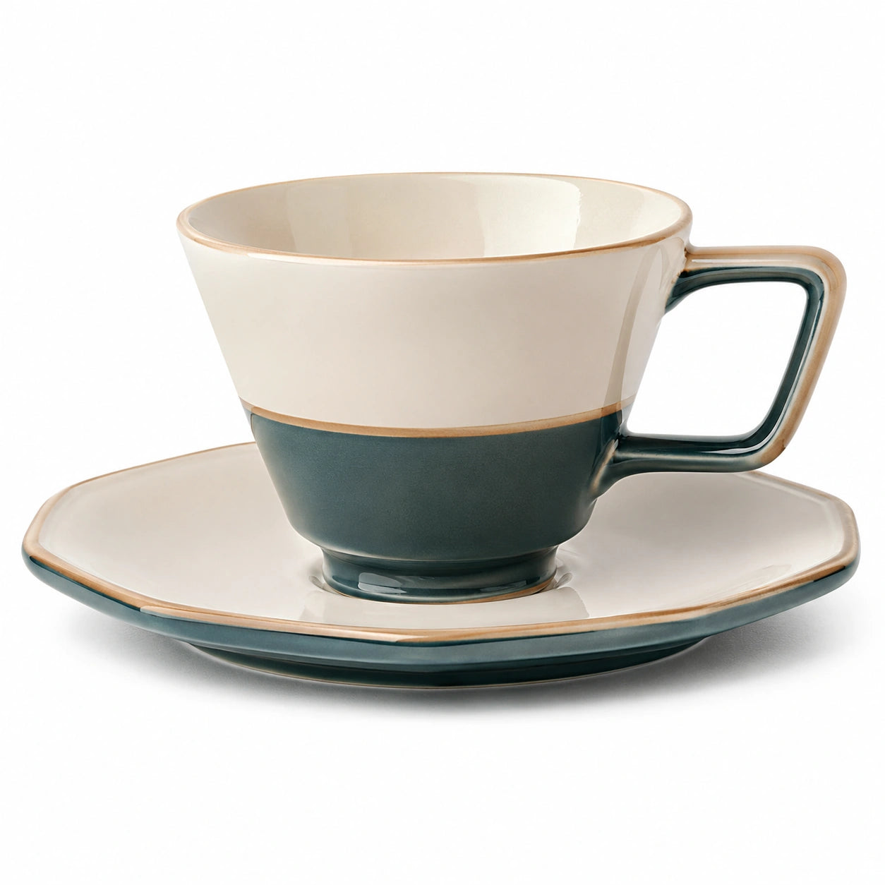 Teetasse mit Untertasse, Dunkelgrün/Weiß, 250ml