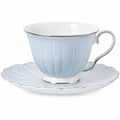Elegante Teetasse mit Untertasse, Hellblau mit Silberrand