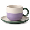 Keramik Kaffeetasse mit Untertasse in Beige/Lila/Grün, 250ml
