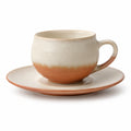 Handgefertigte Keramik Teetasse mit Untertasse Beige/Orange