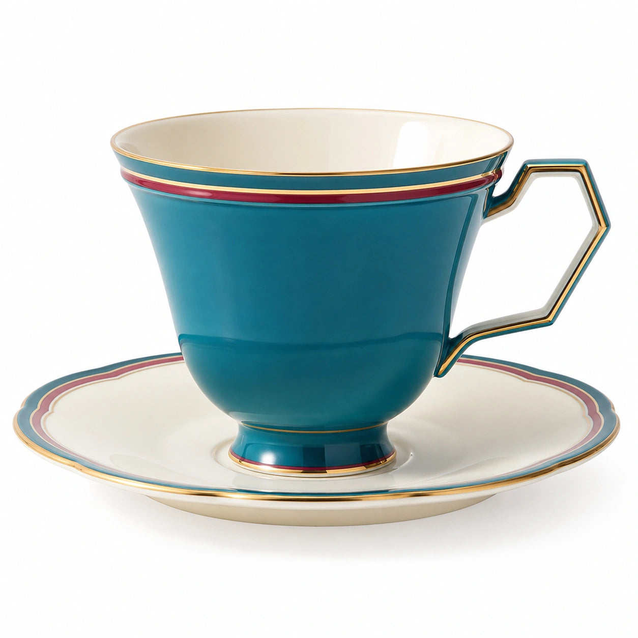 Porzellantasse mit Untertasse 250ml Blau/Weiß/Gold