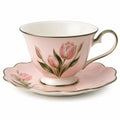 Handbemalte Rosa Porzellantasse mit Tulpendekor und Goldrand