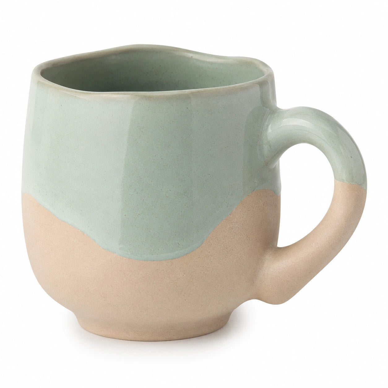 Handgefertigte Keramiktasse 300ml Grün/Beige