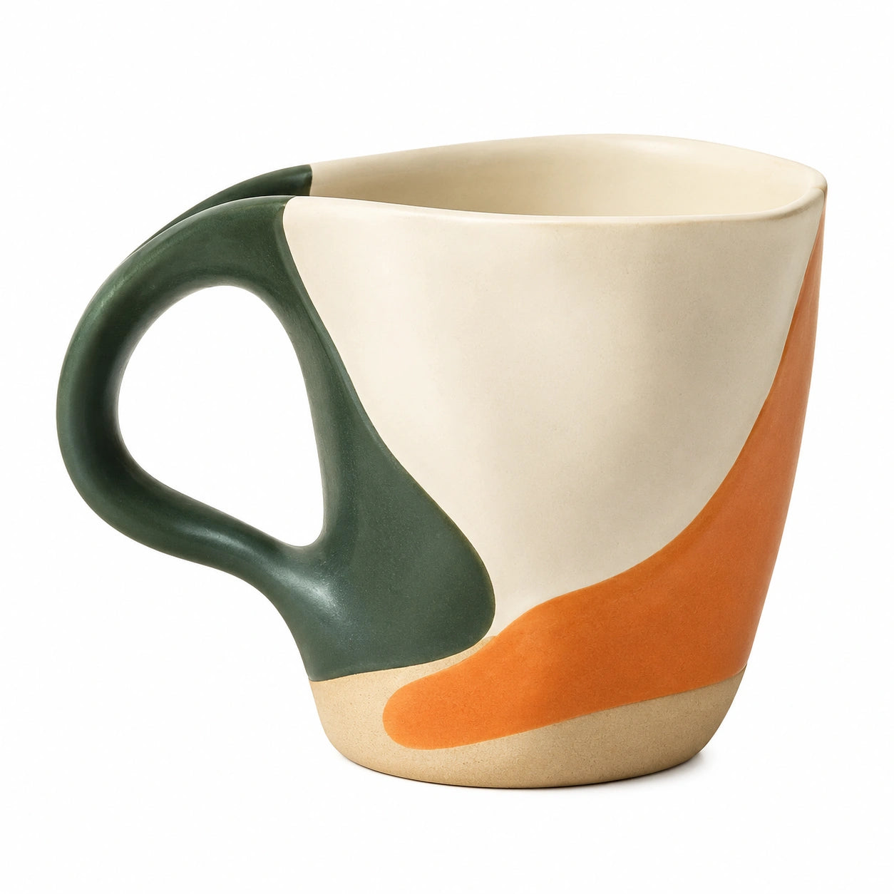 Handgefertigte Keramiktasse 350ml Grün/Orange/Beige
