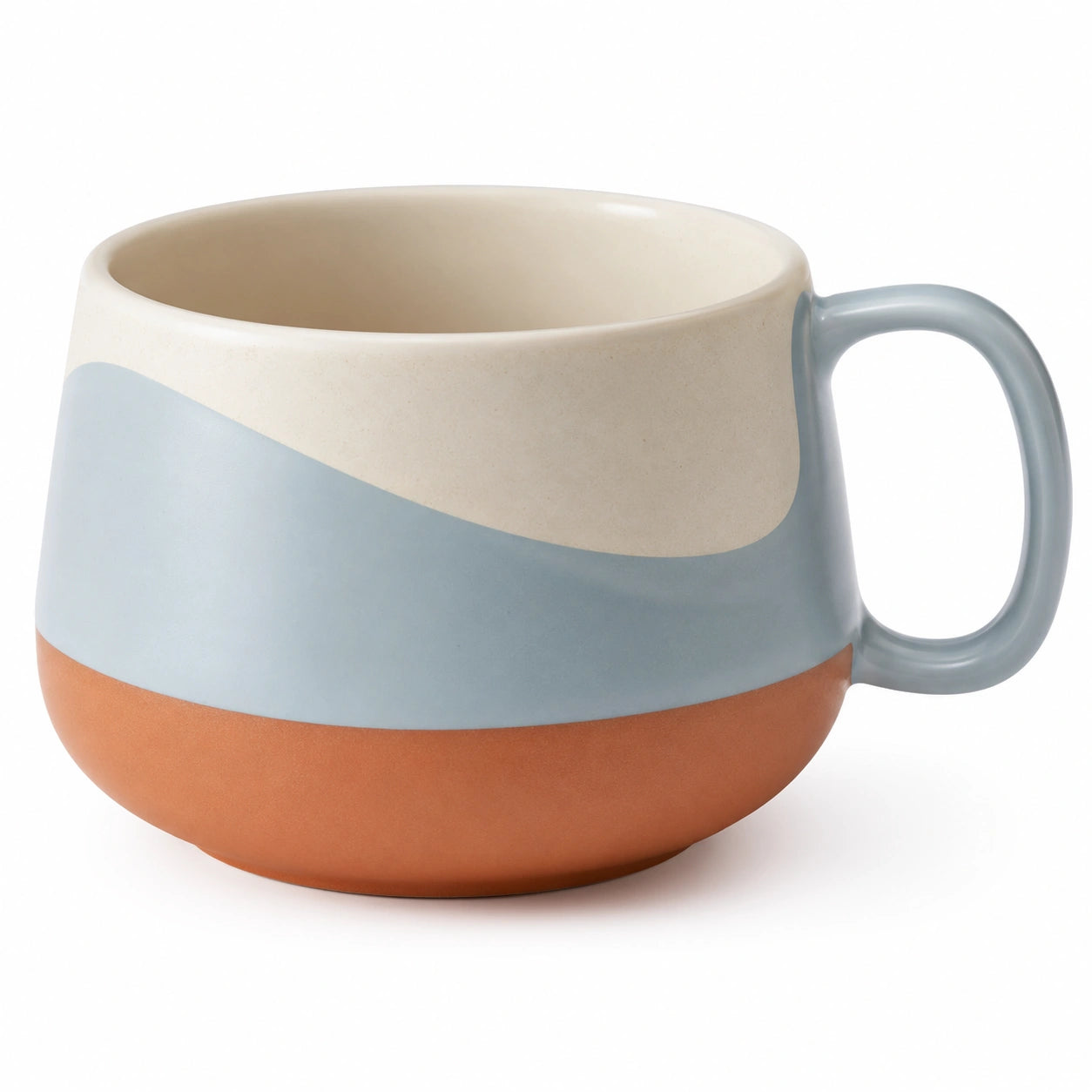 Keramiktasse mit Henkel Blau/Terrakotta 350ml