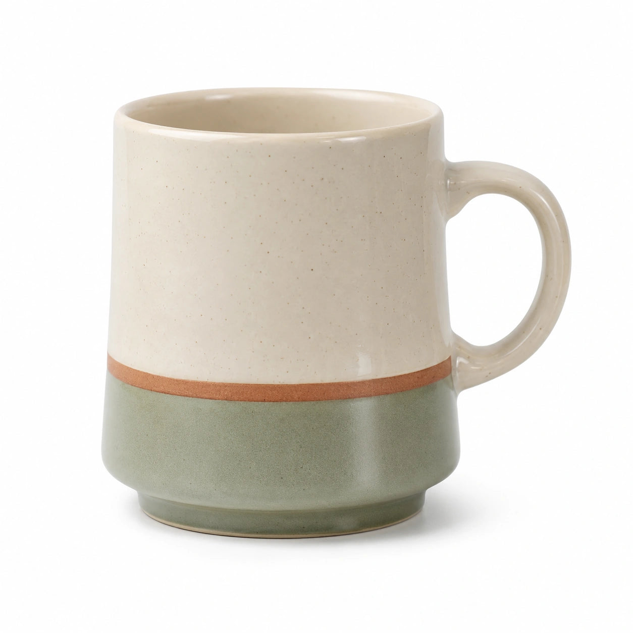 Beige-Grüne Keramiktasse mit Kontraststreifen