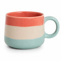 Große Keramiktasse mit Streifenmuster in Rot/Beige/Blau