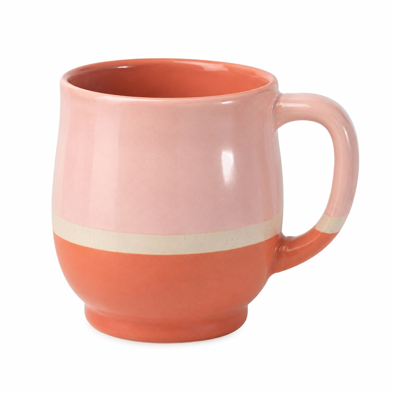 Keramikbecher 400ml mit Henkel in Rosa und Orange