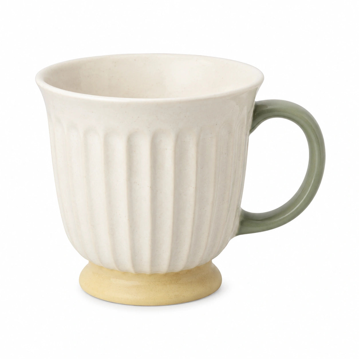 Keramiktasse mit geriffelter Struktur Creme/Grün