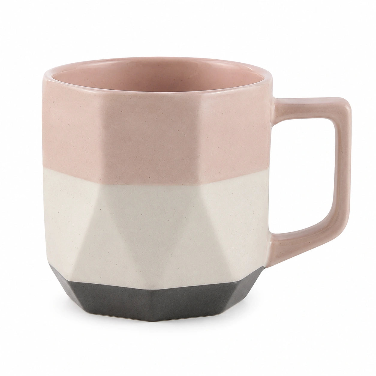 Keramiktasse, geometrisches Design, 300ml, rosa/beige/schwarz