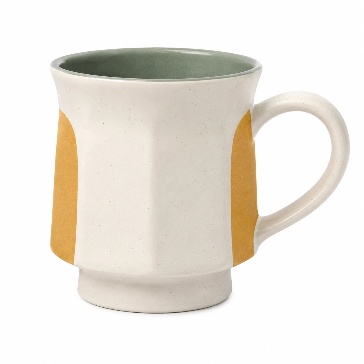 Moderne Keramiktasse mit Griff in Gelb und Grau